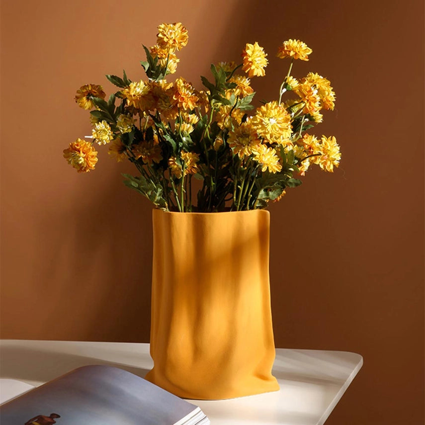 "Le Papier" - Orange Matte Paper Bag Looking Ceramic Vase