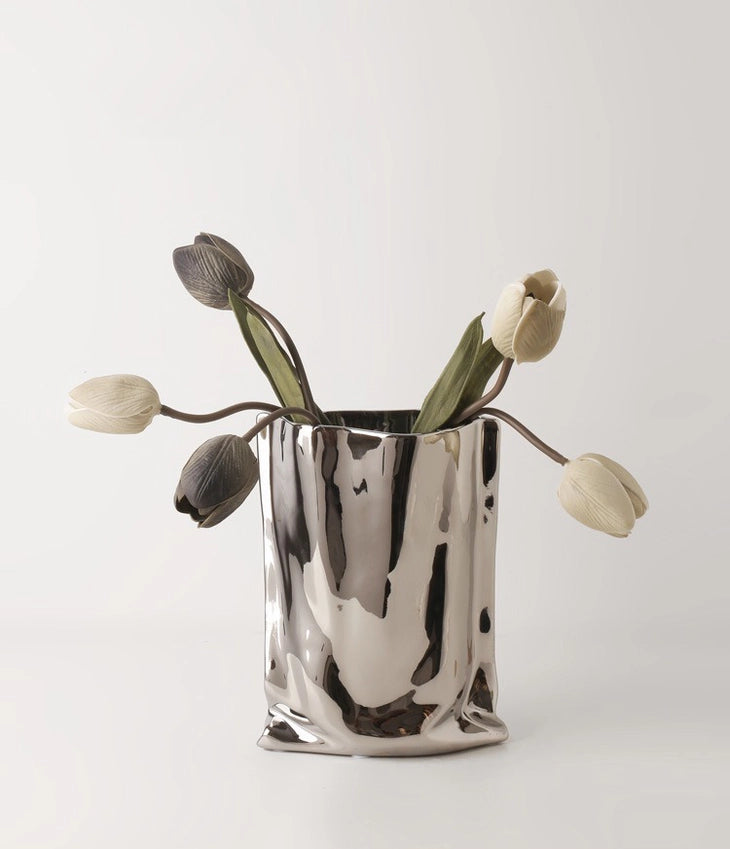 "Le Papier" - Mirror Paper Bag Looking Ceramic Vase