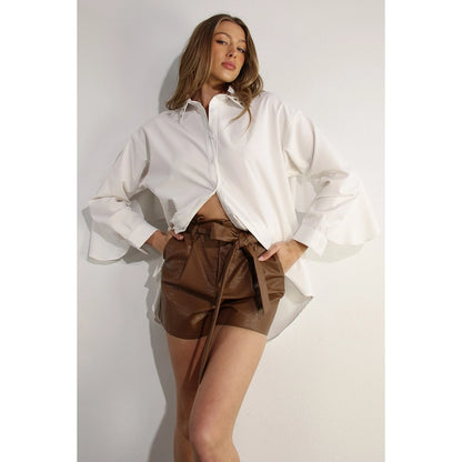 Faux Leather Front Tie Shorts