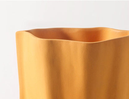 "Le Papier" - Orange Matte Paper Bag Looking Ceramic Vase