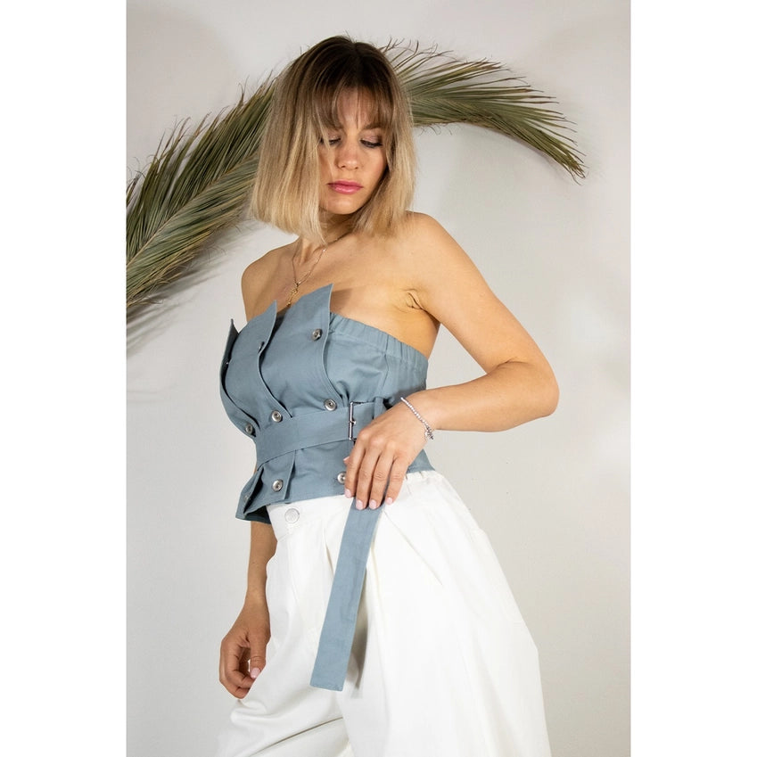 Cotton Layerd Style Belted Crop Top