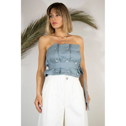 Cotton Layerd Style Belted Crop Top