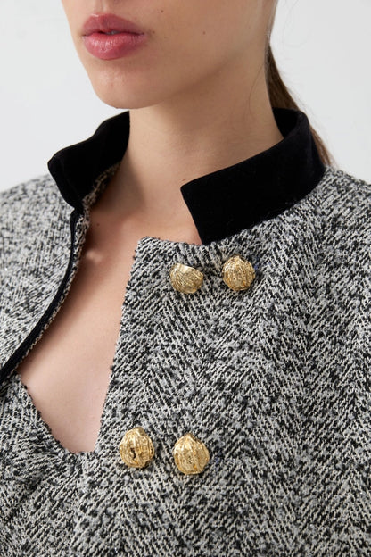 Gold Button Detailed Crop Jacket