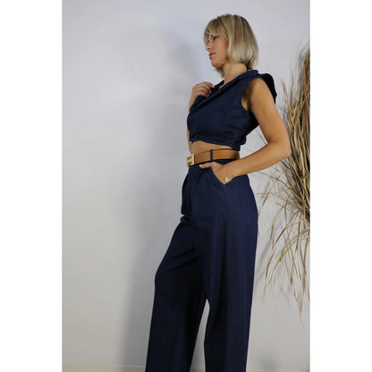 Cotton Pleated Pants and Collared Vest Set