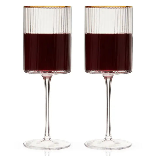 Deco Meridian Gold-Rimmed Crystal Wine Glasses - Set of 2