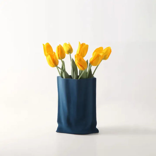 "Le Papier" - Navy Matte Paper Bag Looking Ceramic Vase