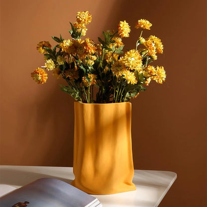 "Le Papier" - Orange Matte Paper Bag Looking Ceramic Vase