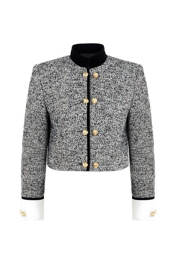 Gold Button Detailed Crop Jacket