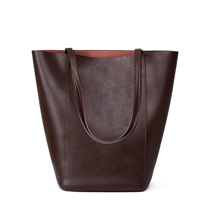 Genuine Leather Minimalism Bucket Shape Shoulder Tote Bag