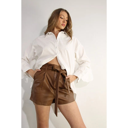 Faux Leather Front Tie Shorts