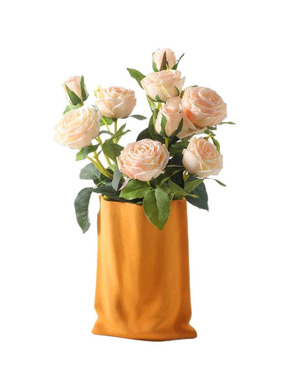 "Le Papier" - Orange Matte Paper Bag Looking Ceramic Vase