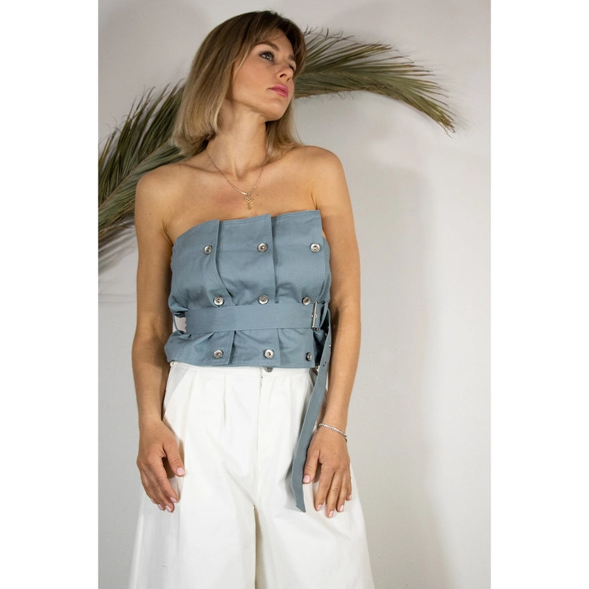 Cotton Layerd Style Belted Crop Top